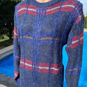 Excellent Condition Vintage Adam Sloane Blue Red Crewneck Sweater Size S
